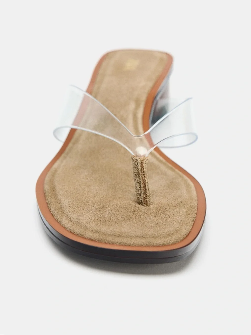ZARA VINYL BLOCK HEEL SANDALS - Light beige